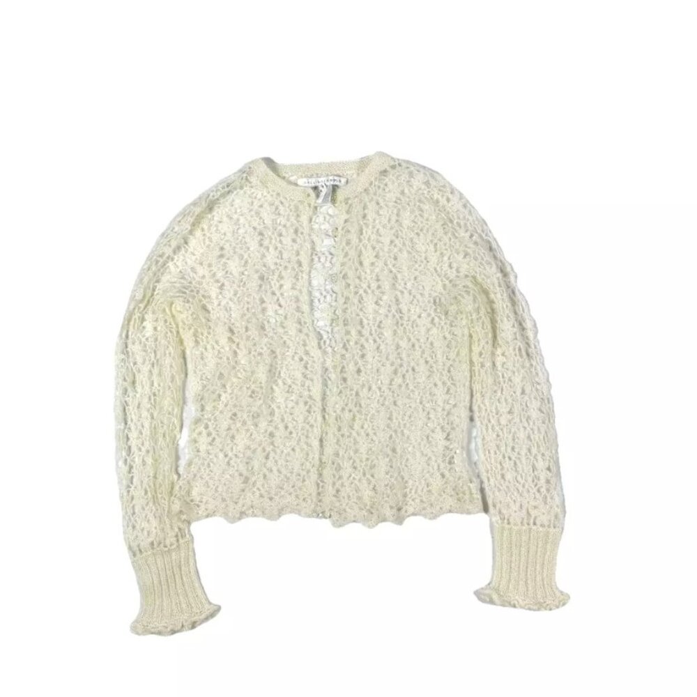 Vintage Ballinger Gold Cardigan Sz Small Daisy Crochet Knit Sweater 90s Ivory